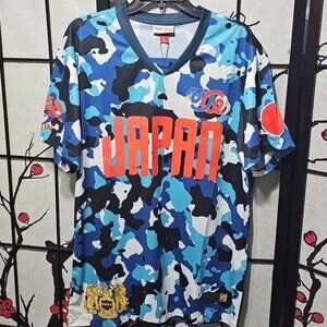 Japan Themed Blue & White Men's Soccer Jersey Shirt Large New